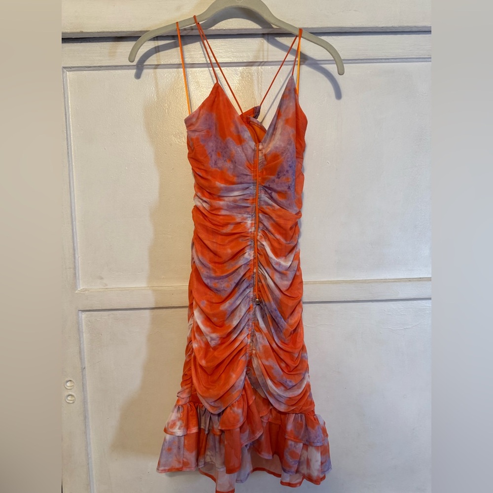 Fashion Nova Orange Ruched Sundress Spaghetti Strap